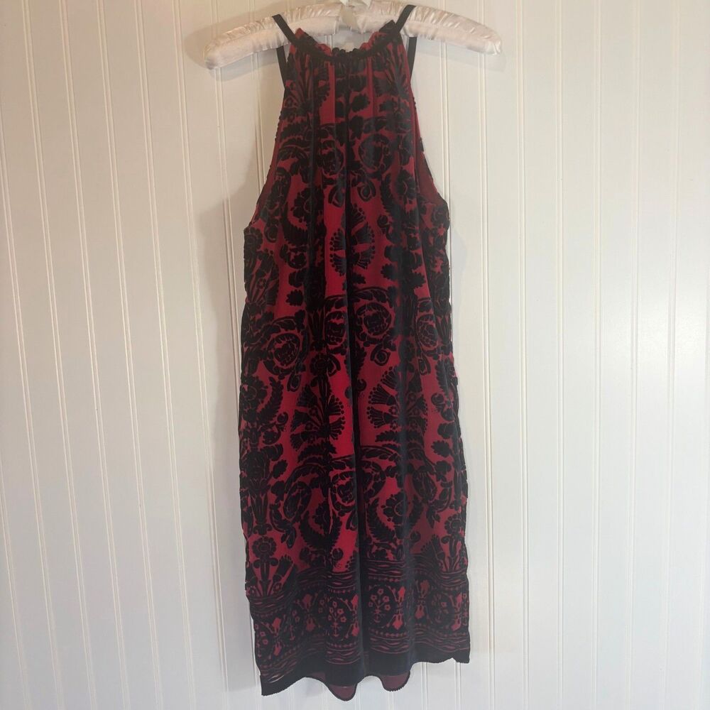 Red Black Womens Damask Dress Size M Velvet Ornate Cocktail Romantic Tapestry - Picture 15 of 15